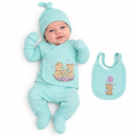 Compleuri bebelusi baieti - Set 5 piese pentru nou nascuti, Model Familia de Ursuleți