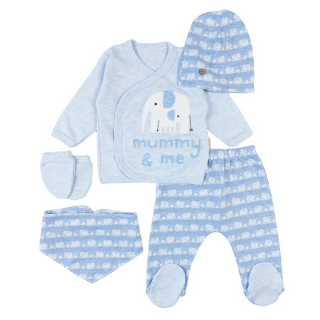 Haine bebelusi baieti ❤️ - Set 5 piese pentru nou nascuti, Model Mummy, Albastru