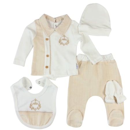 Compleuri bebelusi baieti - Set 5 piese pentru nou nascuti, model Crem