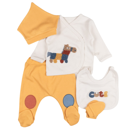 Compleuri bebelusi baieti - Set 5 piese pentru nou nascuti, model Ponei, Galben