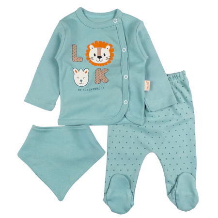 Haine bebelusi baieti - Set 3 piese pentru nou nascuti, model Safari