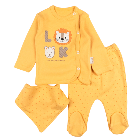 Compleuri bebelusi baieti - Set 3 piese pentru nou nascuti, model Safari, galben