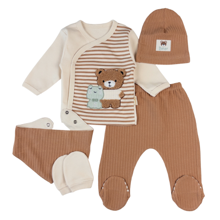 Imbracaminte nou-nascuti ❤️ - Set 5 piese pentru nou nascuti, model Maro Caramel