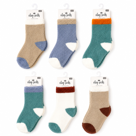 Sosete si botosei - Set 6 perechi sosete flausate pentru bebelusi