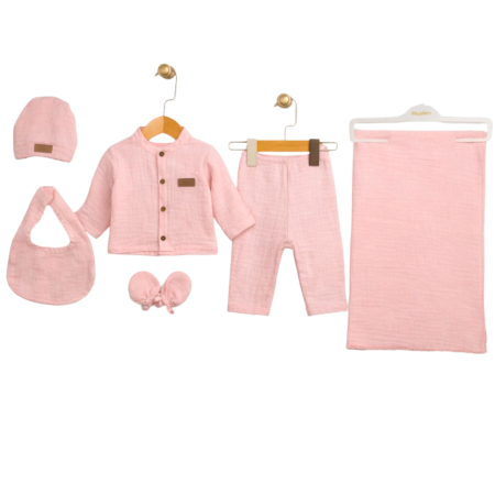 Seturi fetite - Set 6 piese pentru Nou Nascuti fetite, Muselina roz