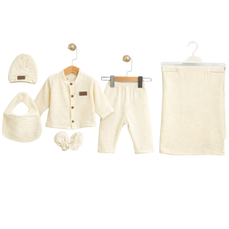 Seturi fetite - Set 6 piese pentru Nou Nascuti, Muselina ivoire