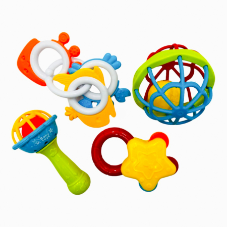 Set 7 Jucarii Zornaitori bebelusi, diferite forme si texturi, 3 luni+