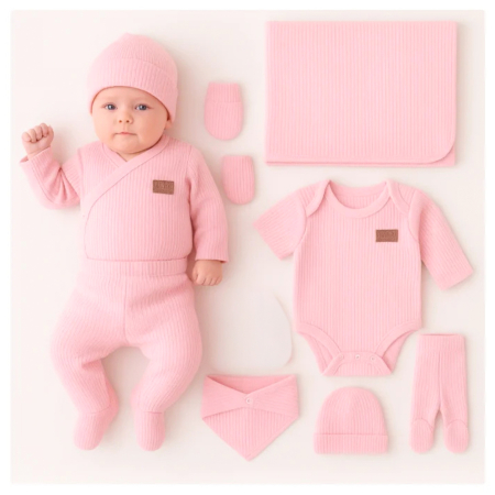 Seturi fetite - Set 7 piese pentru Nou Nascuti, Roz