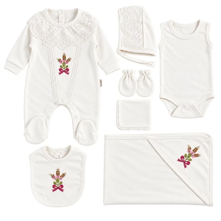 Imbracaminte nou-nascuti ❤️ - Set 7 piese pentru Nou Nascuti, model Alb Floral