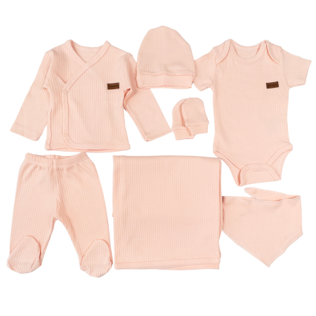 Haine bebelusi fete ❤️ - Set 7 piese pentru Nou Nascuti, Roz Coral