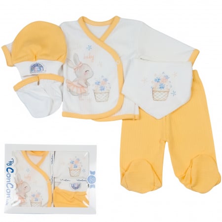 Haine bebelusi fete - Set cadou 5 piese pentru nou nascuti fetite, model Iepuras