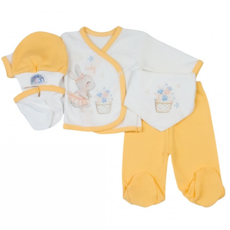 Imbracaminte nou-nascuti - Set cadou 5 piese pentru nou nascuti fetite, model Iepuras