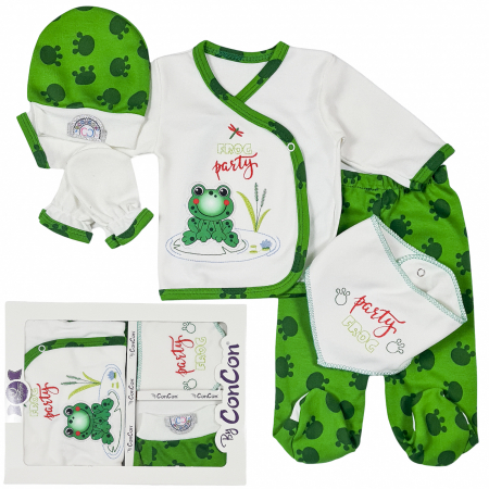 Body fete - Set cadou 5 piese pentru nou nascuti, model Broscuta