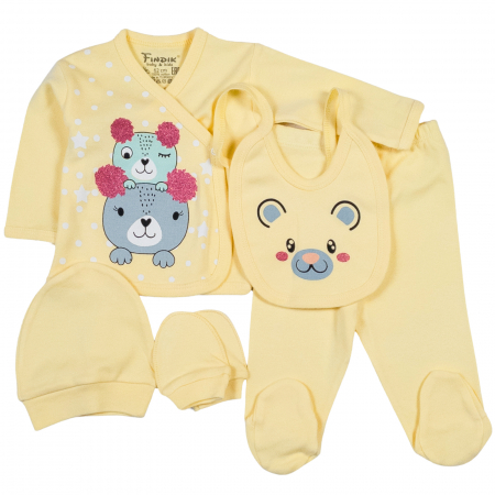 Imbracaminte nou-nascuti - Set 5 piese pentru nou nascuti fetite, model ursuleti