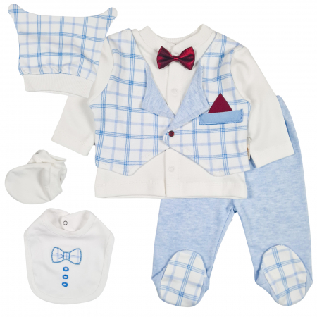 Imbracaminte nou-nascuti - Set 5 piese pentru nou nascuti, model Elegance blue