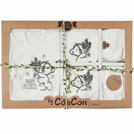 Set cadou 8 piese pentru nou nascuti, model Ursuleti, alb [0]