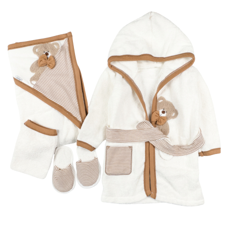 Haine bebelusi baieti ❤️ - Set de baie pentru bebelusi, model Ursulet brun deschis