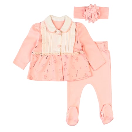 Haine bebelusi fete ❤️ - Set Elegant pentru Nou Nascuti si Bebelusi Fete, 3 Piese, Bluzita cu Guler si Dantela