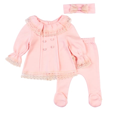 Haine bebelusi fete ❤️ - Set Elegant pentru Nou Nascuti si Bebelusi Fete, 3 Piese, Roz