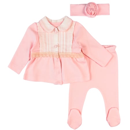 Haine bebelusi fete ❤️ - Set Elegant pentru Nou Nascuti si Bebelusi Fete, 3 Piese, Bluzita cu Guler Alb si Insertii de Dantela