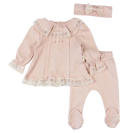 Imbracaminte nou-nascuti ❤️ - Set Elegant pentru nou-născut fetiță, 3 Piese, Roz pudrat