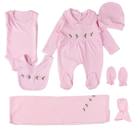 Imbracaminte nou-nascuti ❤️ - Set Esențial 7 Piese Fetițe, Tema Florală, Bumbac Moale