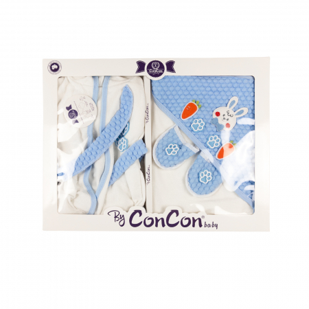 Set Halat, Prosop si papucei de baie pentru bebelusi, model Iepuras blue, 0-1 an [1]