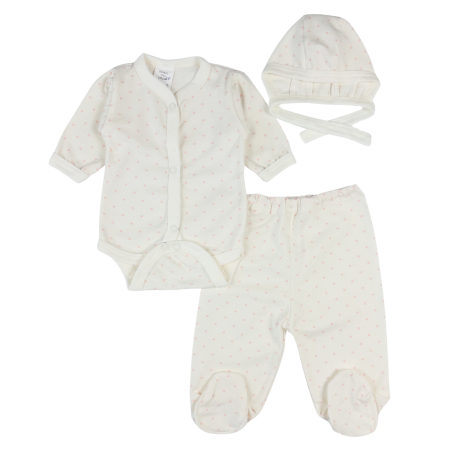 Imbracaminte nou-nascuti ❤️ - Set nou-născut 3 piese, model cu bulinute roz