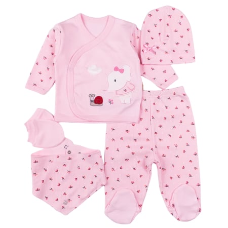 Seturi fetite - Set nou nascuti fetite, 5 piese, model Elefantel