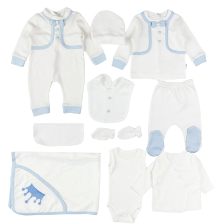 Imbracaminte nou-nascuti ❤️ - Set 10 Piese Nou-Născut Băieți cu Detalii Bleu și Papion