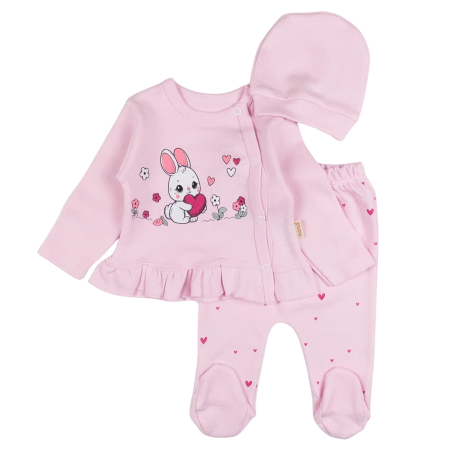Haine bebelusi fete - Set pentru nou-născuți – 3 piese, model Iepuras, roz