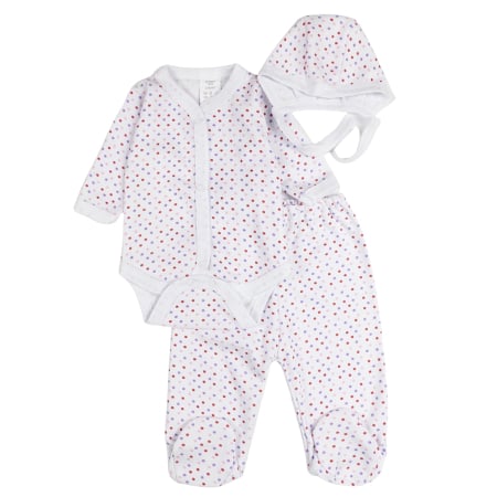 Compleuri bebelusi baieti - Set pentru nou-născuți, 3 piese, model Bulinute