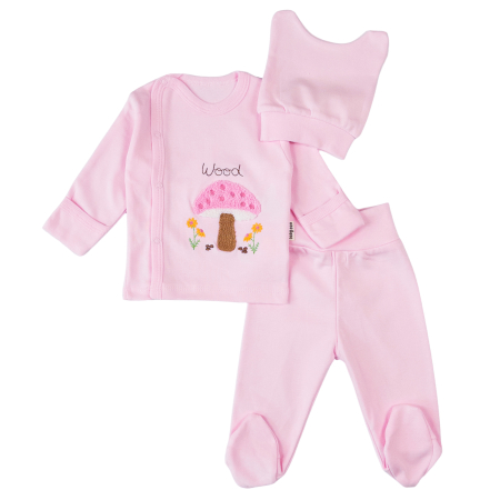 Seturi fetite - Set pentru nou nascuti, 3 piese, model Ciupercuță Brodată