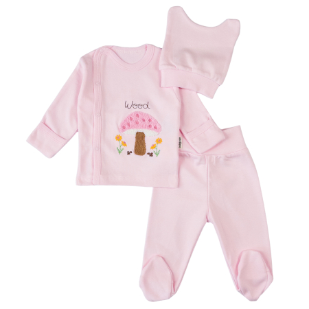 Haine bebelusi fete ❤️ - Set pentru nou nascuti, 3 piese, model Ciupercuță Brodată