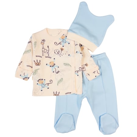 Haine bebelusi baieti - Set pentru nou nascuti, 3 piese, Model Safari blue