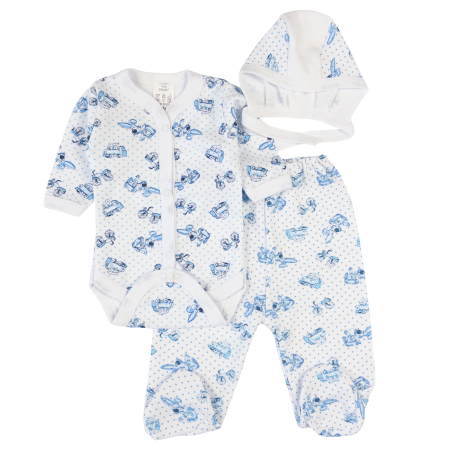 Haine bebelusi fete - Set pentru nou-născuți, 3 piese, model cu Iepurasi blue