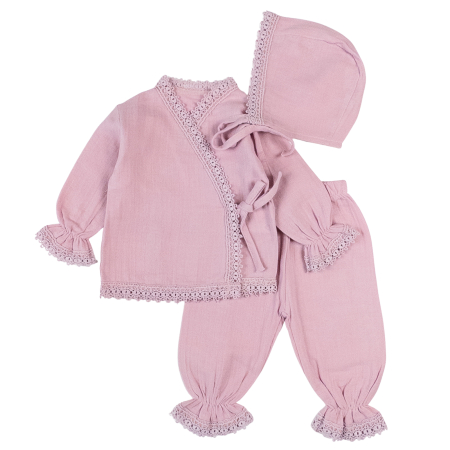 Seturi fetite - Set pentru nou-născuți – 3 piese, model Dantela, mov