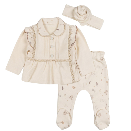Haine bebelusi fete - Set pentru nou-născuți – 3 piese, model Fashion, bej