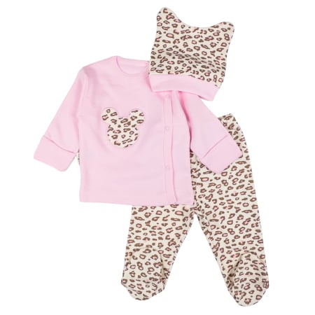 Haine bebelusi fete - Set pentru nou nascuti, 3 piese, model Leopard Pink