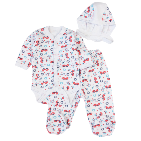 Haine bebelusi fete - Set pentru nou-născuți, 3 piese, model Masinute