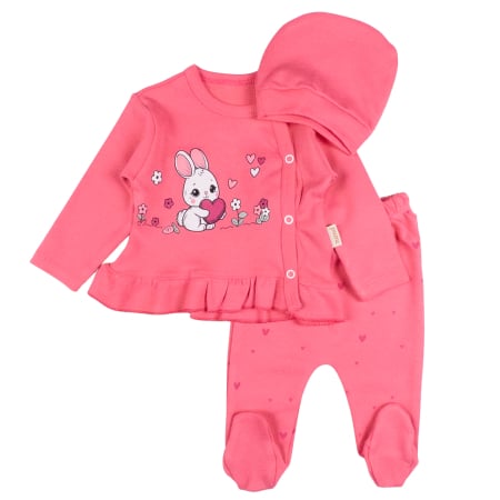 Imbracaminte nou-nascuti - Set pentru nou-născuți – 3 piese, model Iepuras, rosu grenadina