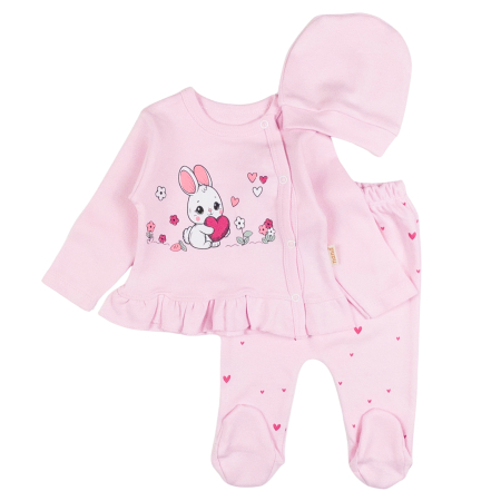 Imbracaminte nou-nascuti - Set pentru nou-născuți – 3 piese, model Iepuras, roz