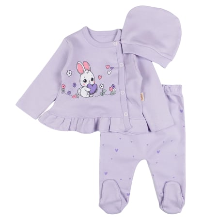 Haine bebelusi fete - Set pentru nou-născuți – 3 piese, model Iepuras, Lila