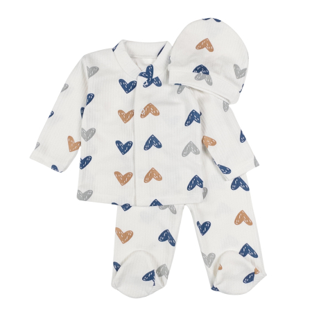 Compleuri bebelusi baieti - Set pentru nou-născuți – 3 piese, model Inimioare albastre
