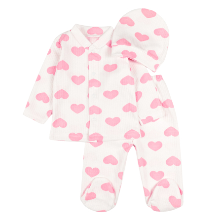 Seturi fetite - Set pentru nou-născuți – 3 piese, model Inimioare roz