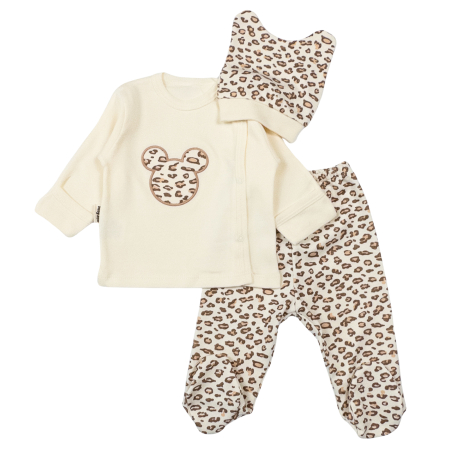 Seturi fetite - Set pentru nou nascuti, 3 piese, model Leopard, bej