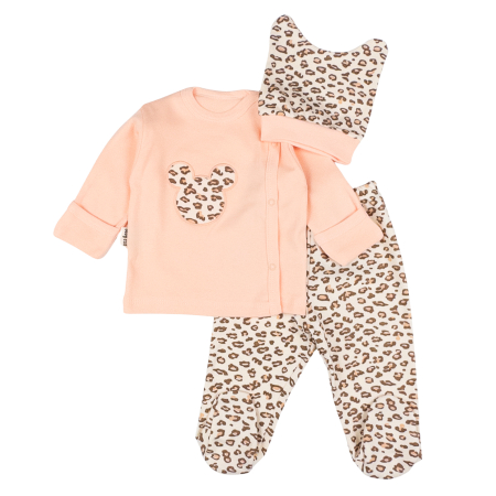 Haine bebelusi fete - Set pentru nou nascuti, 3 piese, model Leopard