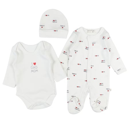 Haine bebelusi baieti - Set pentru nou nascuti, 3 piese, model Love Family
