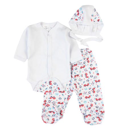 Haine bebelusi fete - Set pentru nou-născuți, 3 piese, model Masinute