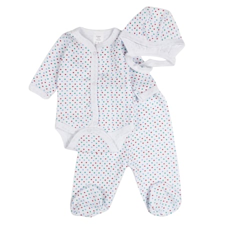 Compleuri bebelusi baieti - Set pentru nou-născuți, 3 piese, model Bulinute verzi